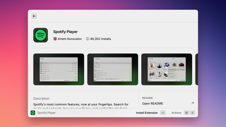 Spotify Player 擴充的頁面，按下 ↩︎ 就可以安裝擴充。