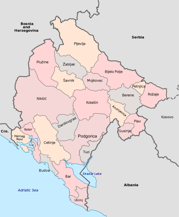 黑山城市分布圖 (取自維基百科)