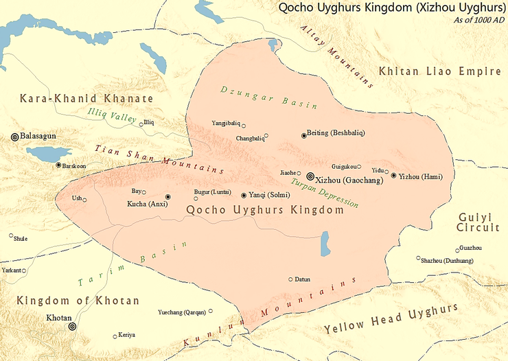 高昌回鶻。圖片來源：Wiki Commons, "Qocho Uyghurs.png"