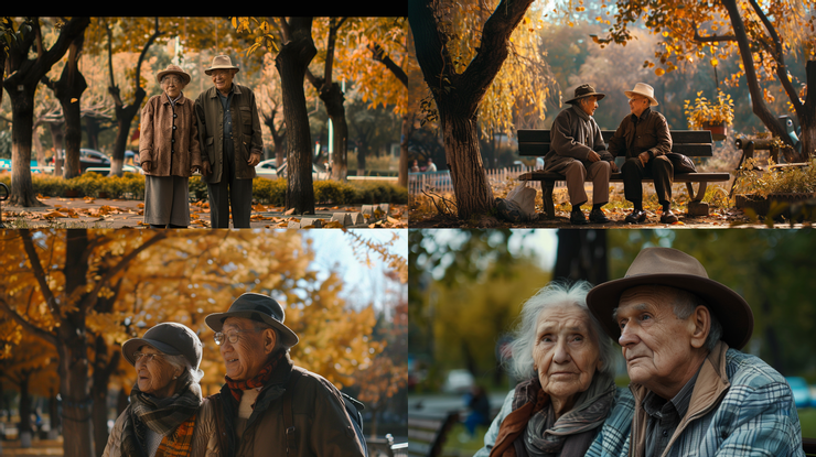 an old couple, in the park, full shot, --ar 16:9
