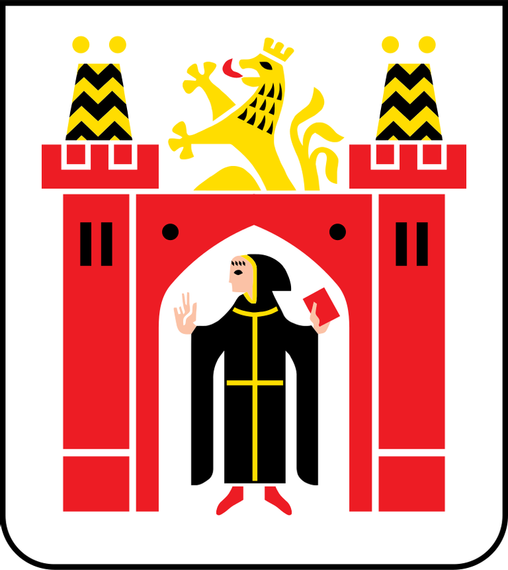 慕尼黑市徽，圖中還可以看到一個僧侶的模樣。圖片來源： Wiki Commons, "DEU München gross COA.svg"