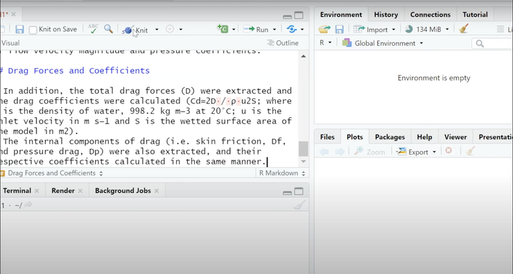 將程式碼貼進草稿區後，點擊'Knit'就能轉換成Powerpoint投影片