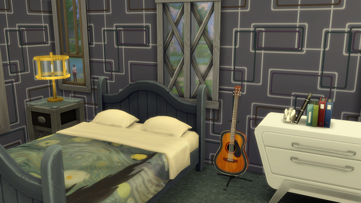 雖然房間上次也介紹過，但還是想從普通人的視覺去感受一下。這是男主人的床。(我覺得The Sims的效果真的好。)