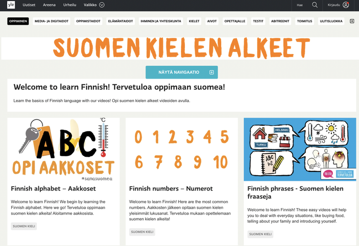芬蘭國家廣播公司Yle提供的線上免費芬蘭文學習資源