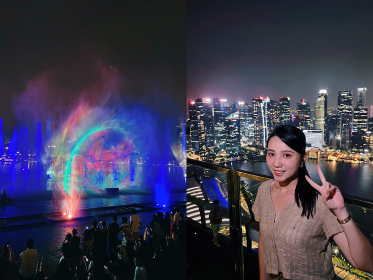 ▲新加坡濱海灣金沙酒店水舞燈光秀及空中花園夜景