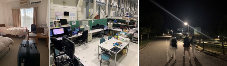 最左邊是房間大概(？的樣子，中間是實驗站的照片，右邊是晚上做完實驗走回去招待所的大斜坡