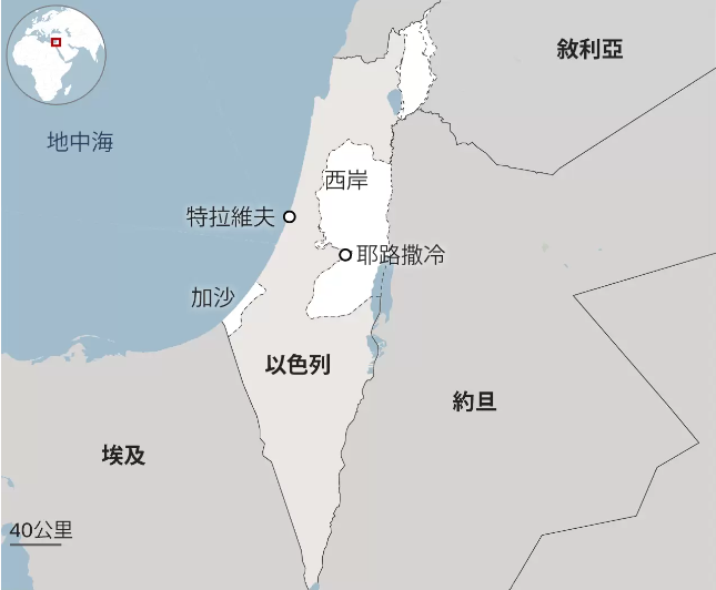 以色列周邊地圖 - 圖片來源：BBC