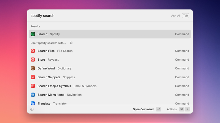 Spotify Player 提供的 Search 指令。