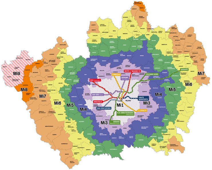 米蘭地鐵分區圖 (圖片來源：ATM)
