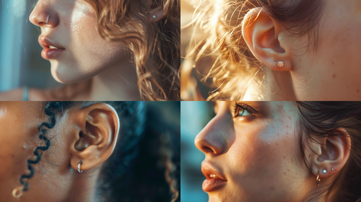 closeup shot of an earing on a woman's ear, --ar 16:9