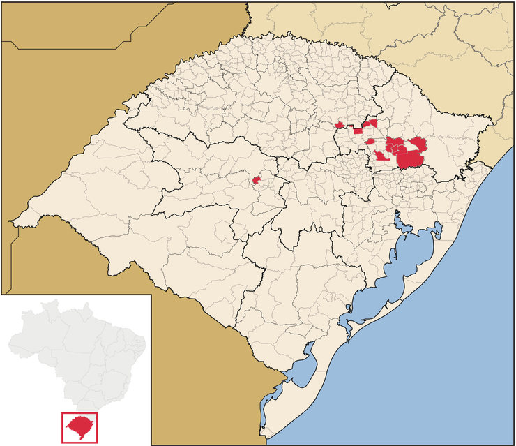 巴西威內托語在南大河州的分布