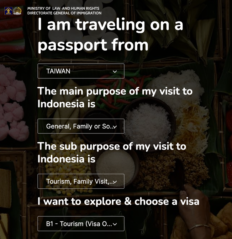 一般遊客請選【B1 - Tourism (Visa On Arrival 30 Days）】，不要選錯囉！