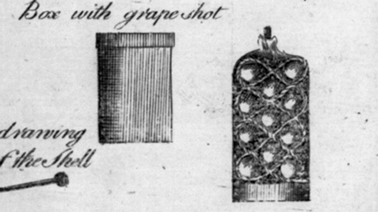 拿破崙在葡月政變期間使用的「葡萄彈」，即一發砲彈之中填入許多小鐵球，具大規模殺傷力的一種砲彈