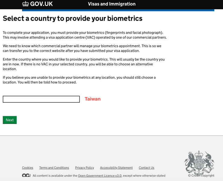 Select a country to provide your biometrics