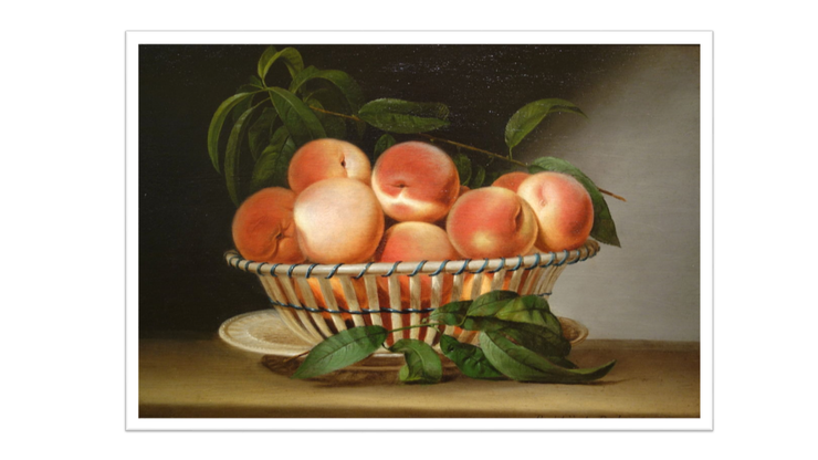Bowl of Peaches by Raphaelle Peale， 1816， oil on panel                                                                      New Britain Museum of American Art , public domain