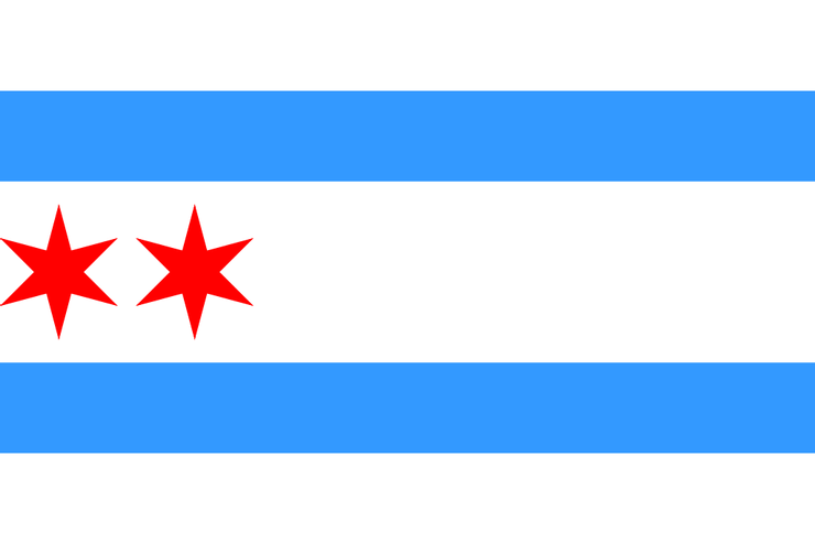 1917年啟用的芝加哥市旗，第二枚紅星代表1871年的大火。