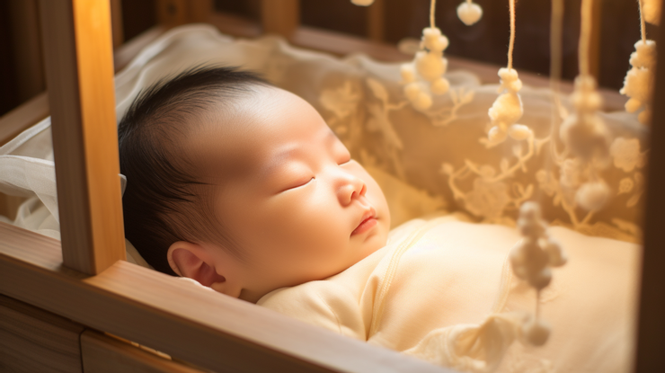 一個發展檢全的嬰兒,在嬰兒床理安穩的睡著