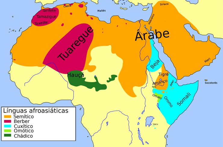 亞非語系分布圖。橘色為阿拉伯語
