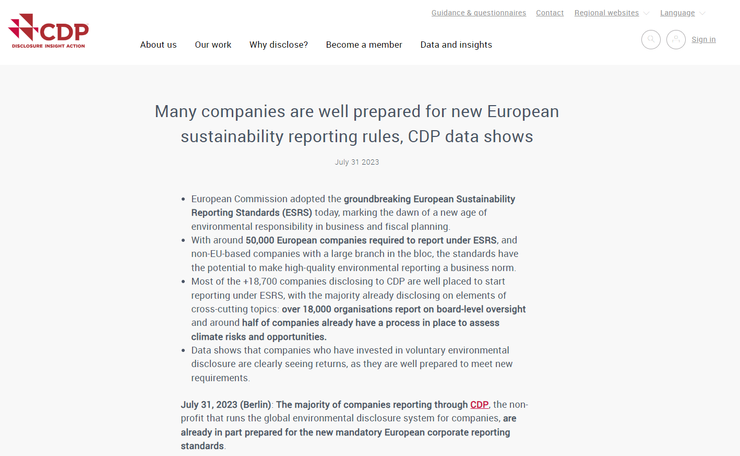 有在填 CDP 問卷的歐盟企業，大概都做好了 ESRS 的揭露準備。資料來源：CDP