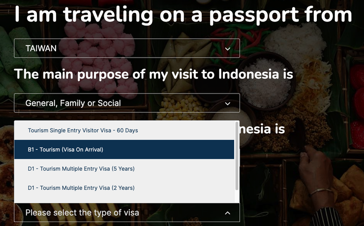 一般未超過30天的旅遊請選「B1 Tourism (Visa on Arrival)」不要選錯了