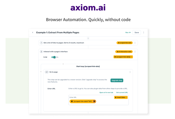 透過 axiom.ai 建立瀏覽器自動化外掛機器人示意
