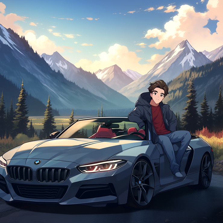 Thomas與BMW Z4合影於加拿大的冰原大道