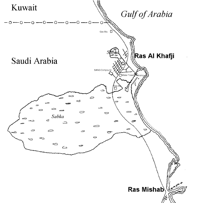海夫吉地圖,可以看出整片南部幾乎都是薩布哈鹽灘