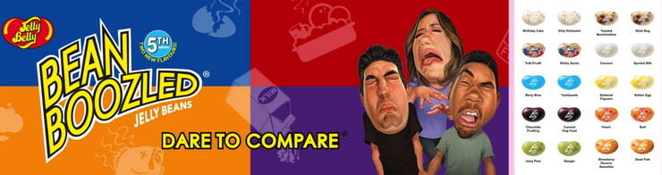 Jelly Belly “Dare to compare”怪味挑戰賽第五彈（左），內含口味（右） 圖/取自Jelly Belly官網