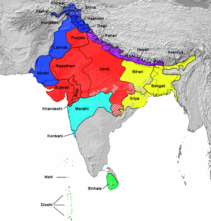 印地 - 阿利安語族分布圖