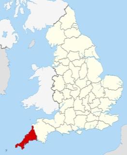  紅色範圍便是 Cornwall （網路圖片）