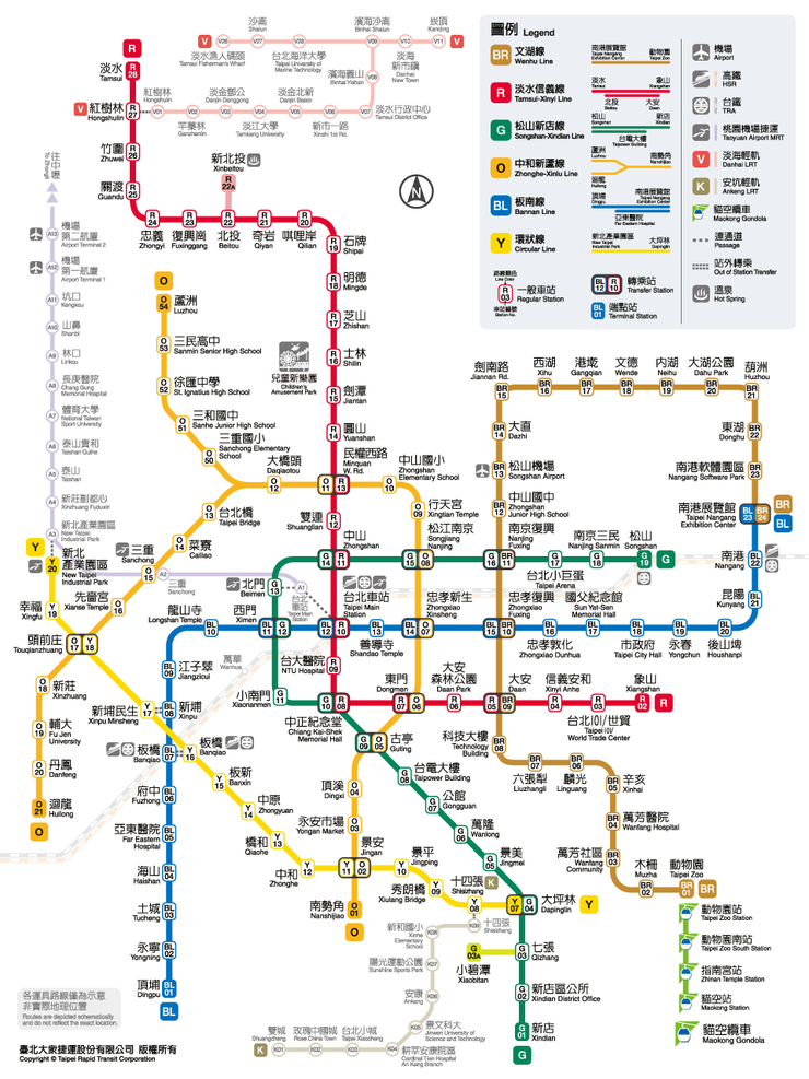 台北捷運路線圖。