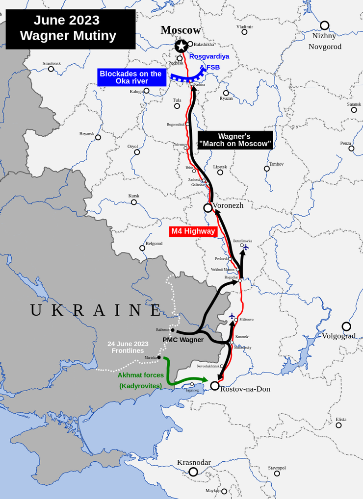 瓦格納「叛軍」向 莫斯科 行進路線圖