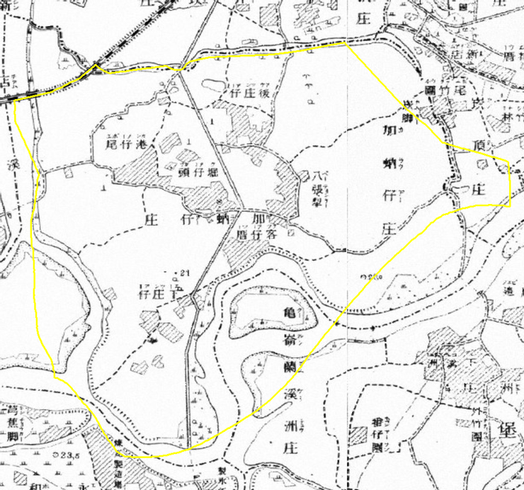 圖1－加蚋仔庄範圍(1904年臺灣堡圖)