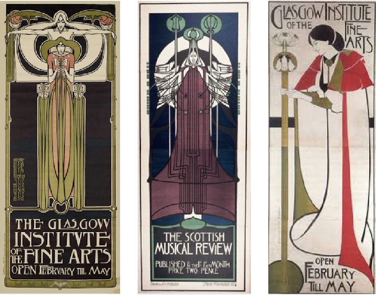 圖9《格拉斯哥學院海報》《蘇格蘭音樂評鑑》《格拉斯哥學院海報》1895-1897，查爾斯·雷尼·麥金托什