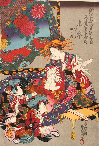 (圖六) 《九喜萬字屋內唐琴、からき和からの》，歌川国貞，1847