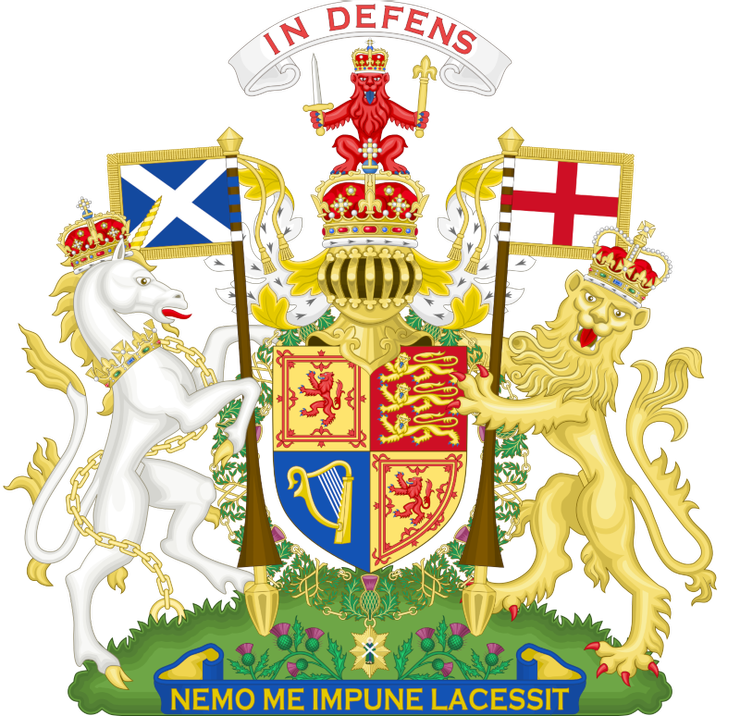 蘇格蘭、英格蘭聯合王國徽章。圖片來源：維基百科