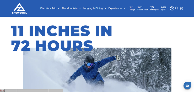 官方網站資訊很詳細，門票、裝備租借、住宿、飲食，甚至滑雪課程都能線上訂購，並且隨時更新溫度、風速、降雪量等資訊，可以跟據自己的滑雪等級決定什麼時候前往，非常方便 (圖/snowbowl官網)