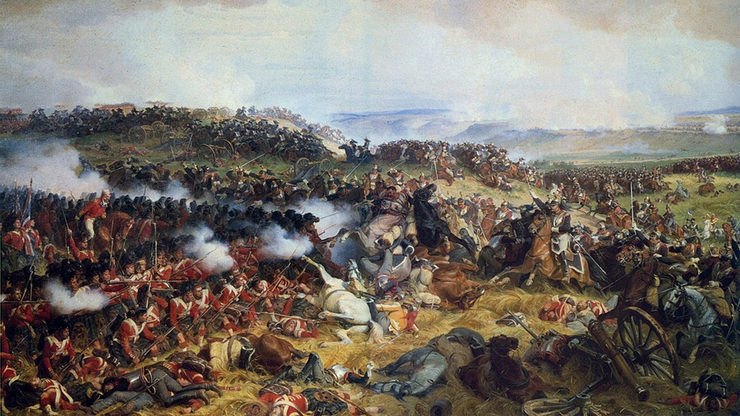 描繪英國步兵方陣抵抗法國騎兵衝鋒的畫作