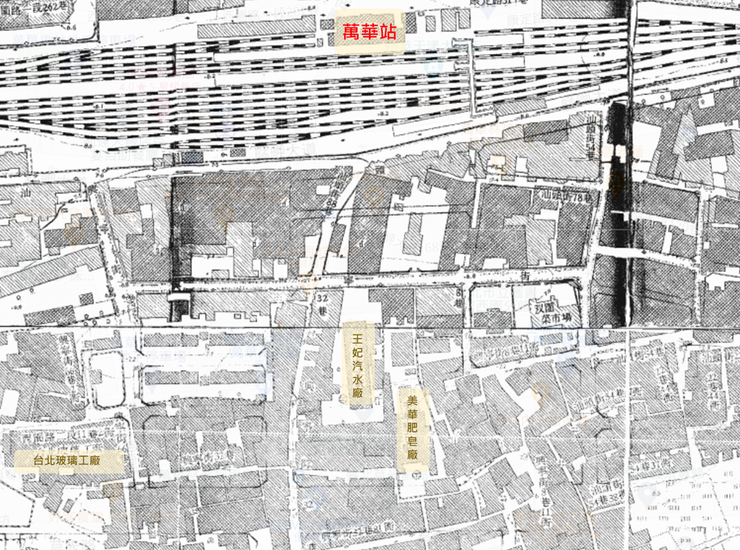 圖2－萬華車站附近一隅(1958年臺北市一千兩百分之一地形圖)