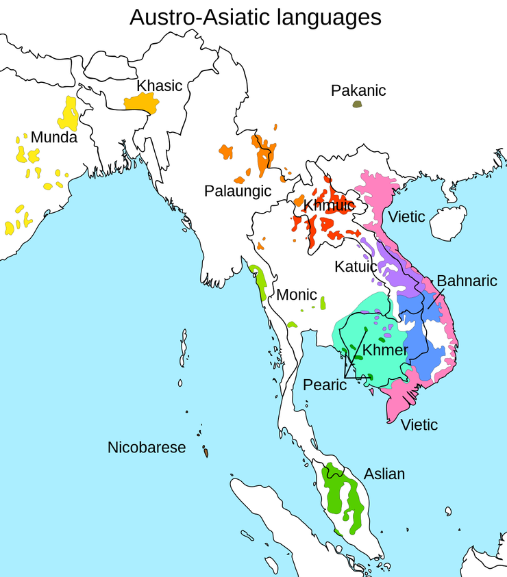 南亞語系分布圖。粉紅色為越語