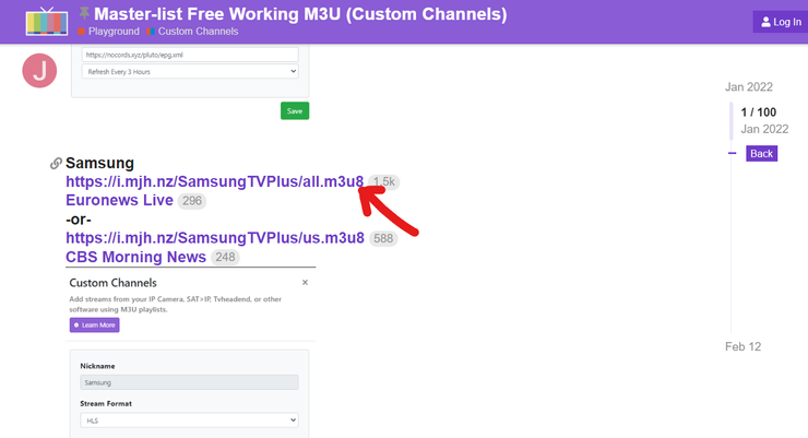 在Channels Community網站點擊任一直播源連結,下載播放清單