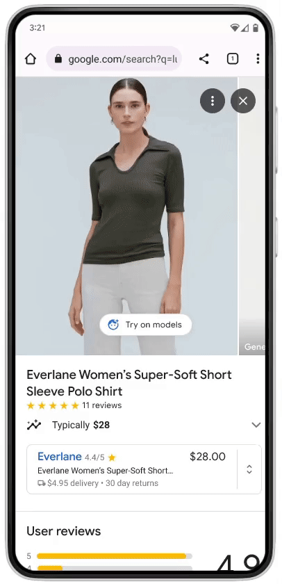 Google購物引進AI虛擬試衣工具，可以讓消費者更能想像消費商品的實體。