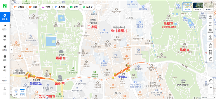 景福宮週邊地圖／資料來源：Naver map