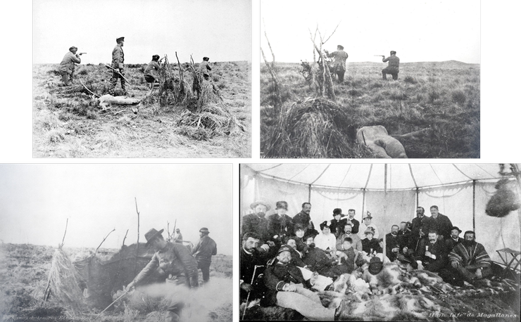 波佩爾率領淘金者攻擊塞爾克南部落、洗劫戰利品的照片，左上圖中踩在屍體上的人即是波佩爾，這些照片都是戰鬥過後的擺拍。