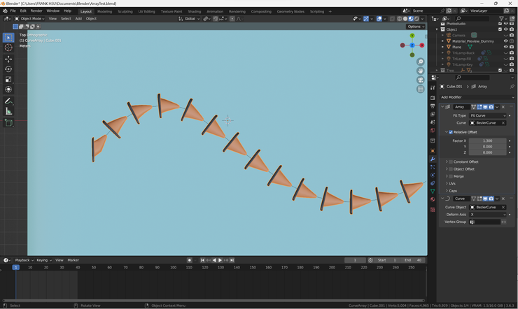 搭配Modifier:Curve做成曲線陣列