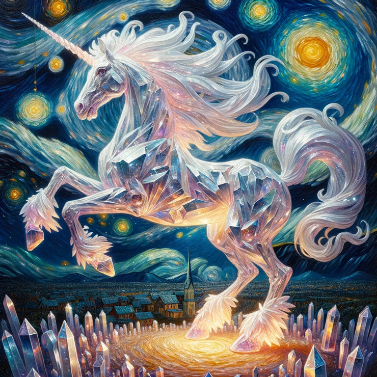 Crystal unicorn in Van Gogh Style