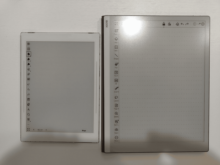 Boox Go10.3與Supernote Nomad同樣為淺邊框純平螢幕設計,但Go 10.3的邊框陰影比較明顯