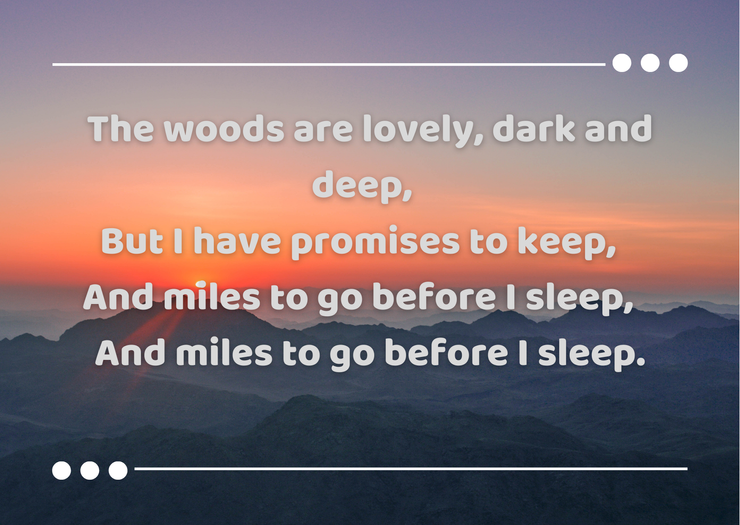 片末引用Robert Frost的詩"Stoppinf by Woods on a Snowy Evening"