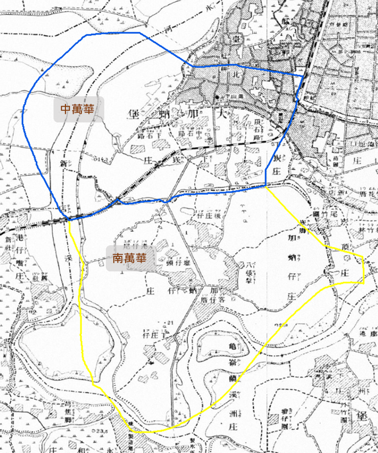 圖3－中、南萬華行政區界(套用1904年臺灣堡圖)