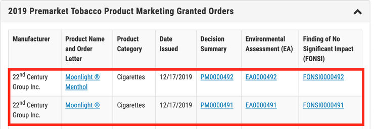 紙菸超臭！支持台灣與美國FDA接軌，紙菸進行健康風險評估審查！/圖：擷取自美國FDA PMTA頁面。